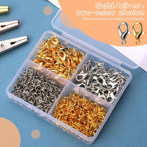 1640 Pcs Lobster Clasps and Open Jump Rings Set, 2 Colors 12mm Lobster Claw Clasps with 7 * 5mm Jump Rings, Lobster Clasps Jewelry Kit for DIY Jew...