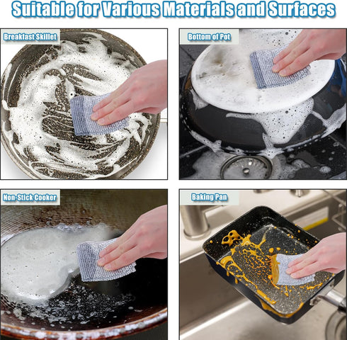 6pcs Multifunctional Non-Scratch Wire Dishcloths, 7.87x7.87 Multipurpose Wire Dishwashing Rags Steel Wire Mesh Dishcloth Dish Cleaning Scrubber fo...