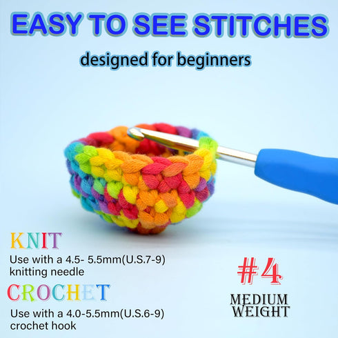 50g Rainbow Beginner Crochet Yarn for Crocheting and Knitting Multicolor Cotton Crochet Yarn for Beginners with Easy-to-See Stitches Cotton-Nylon ...