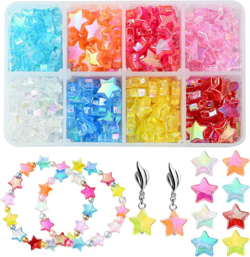 LiQunSweet 280 Pcs 8-Colors Transparent Acrylic Star AB Color Spacer Beads Charms Kit for DIY Jewelry Craft Making Necklace Bracelet Supplies - 10...