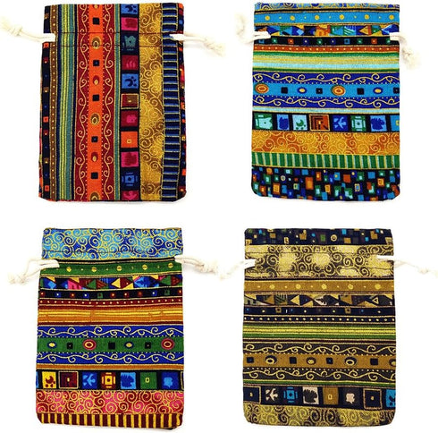 12pc Egyptian Style Jewelry Coin Pouches Aztec Print Drawstring Gift Bag Party Accessories Brocade Cotton Sachet Candy Present Pouch Travel Purse ...