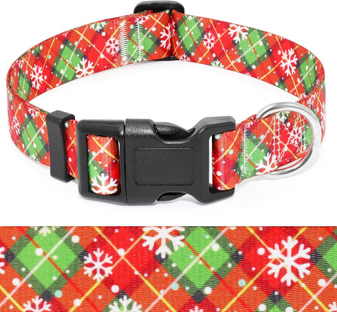 Christmas Dog Collars - Red Plaid Snowflake-Themed Christmas Cute Collar for Small Dog, Adjustable Dogs Collar for Pet Decorative Collar (Christma...