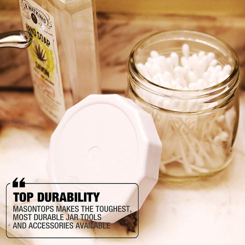 Masontops Tough Tops - Ball Wide Mouth Mason Jar Lids Plastic Leakproof - BPA-Free White Plastic Mason Jar Lids - Reusable Dry Canning Lids fit Ba...