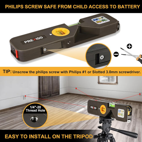 PREXISO 4-in-1 Line Laser Level Multipurpose Torpedo Level, 65Ft Alignment Point & 16Ft Laser Line & 10Ft Measure Tape Ruler & Quick Angle Setting...