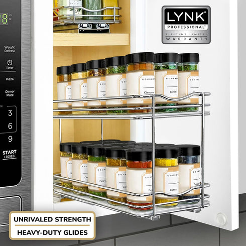 LYNK PROFESSIONAL® Pull Out Spice Rack Organizer for Inside Kitchen Cabinets - 6-1/4 inch Wide - Slide Out Drawer – Chrome Sliding Spice Cabinet O...
