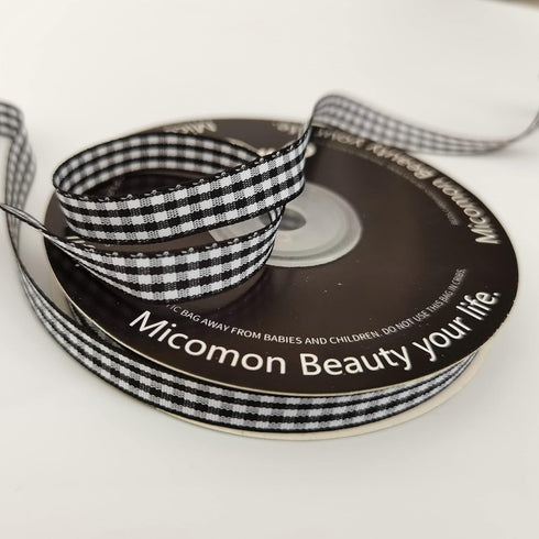 Buffalo Check Ribbon Black and White Gingham Ribbon 25 Yards for Crafts (3/8", Black)...