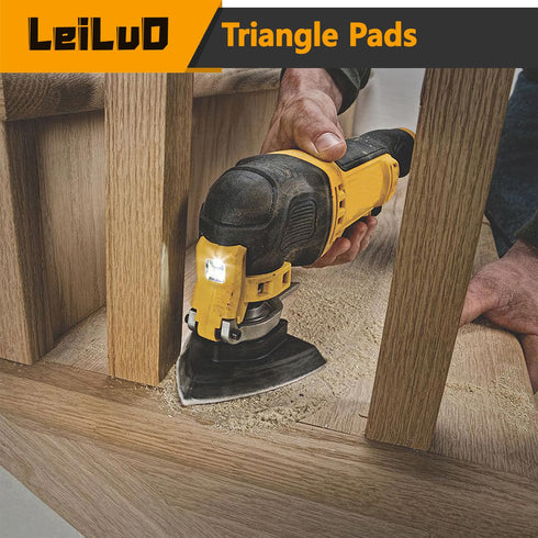 LEILUO 127 Pcs Oscillating Tool Sanding Pad Kit 2Pcs 3-1/2 Inch Triangle Sanding Pads 2Pcs Fingertip Sand Pad 120Pcs Sandpaper 3Pcs Adapters Compa...