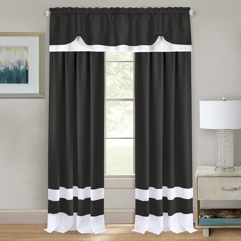 Collections Etc Darcy Two-Tone Rod Pocket Window Curtain Panel, Black, 52"X84"...