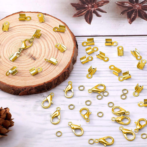 450 Piece Jewelry Making Accessories Kit Include 200 Fold Over Cord End Caps Crimp End Tips 200 Jump Ring Connectors and 50 Bracelet Necklace Lobs...
