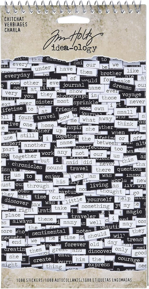 Tim Holtz Idea-ology Chitchat Word Stickers, Black and White Matte Cardstock, 1088 Stickers, TH92998, 1/8"...