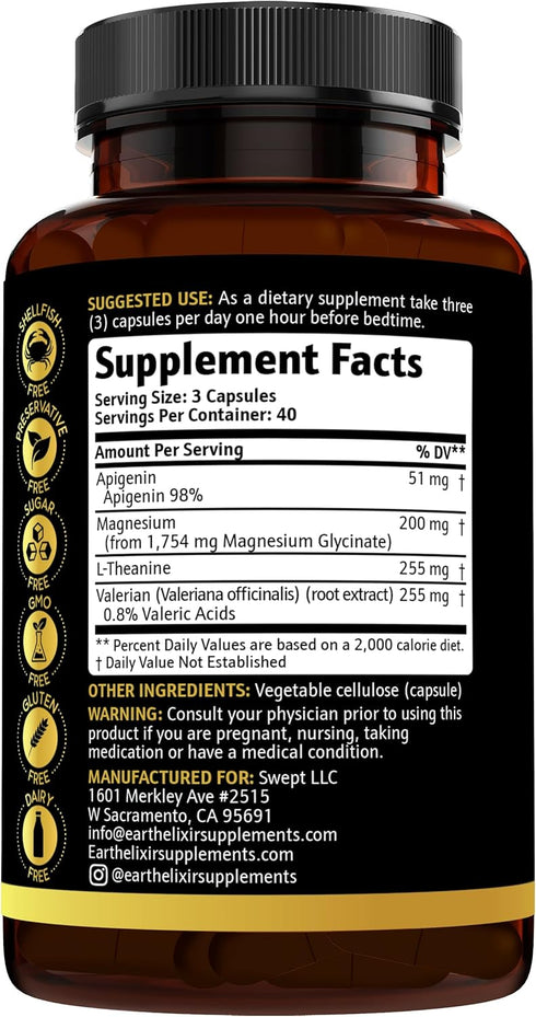 4-in-1 Sleep Aid (120 Caps) w/Apigenin 50mg, Magnesium Glycinate 200mg, L Theanine 250mg & Valerian Root for Sleep Aid 250mg | Apigenin Supplement...