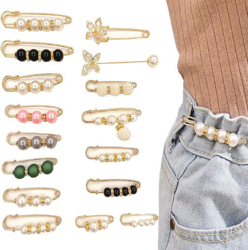 16Pcs Faux Fashion Pearl Brooch Sweater Shawl Clips Artificial Pearls Brooch Safety Pins Waist Pants Extender Cardigan Collar Brooch Clips Dresses...