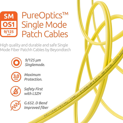 BEYONDTECH LC to SC Fiber Patch Cable Single Mode Duplex - 3m (9.84ft) - 9/125um, Compatible with OS1 - OS2, LSZH PureOptics Cable Series...