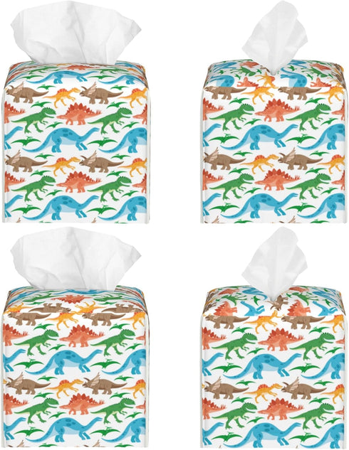 Tissue Box Holder Cute Dinosaurs Tissue Box Cover Square Leather Tissue Holder Organizer Portable Decorative Facial Paper Case for Home Office Bat...