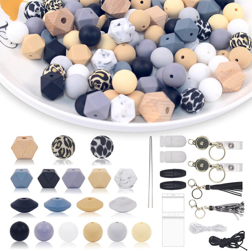 102 Pcs Silicone Beads for Keychain Making, DIY Silicone Beaded for Pacifier Clips kit and Teacher lanyard, Rubber Beads for Making DIY Crafts, Du...
