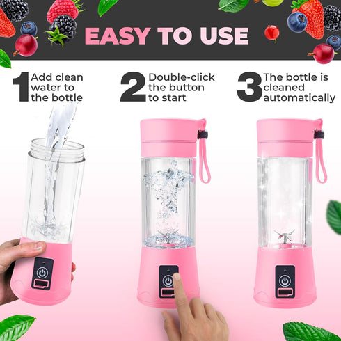 Portable Blender - Compact and USB Rechargeable Personal Travel Blenders for Smoothies, Shakes and Ice - Mini Fruit Juice Mixing Shaker Bottle - 3...