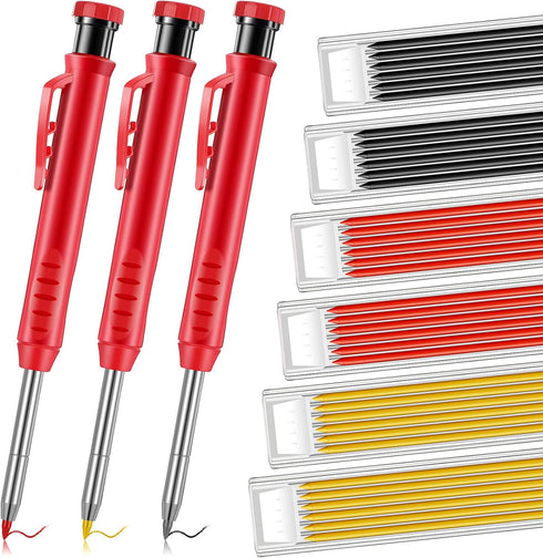 Outus Solid Carpenter Pencil for Construction and Refills with Built in Sharpener, Long Nosed Deep Hole Mechanical Pencil Marker Marking Tool for ...