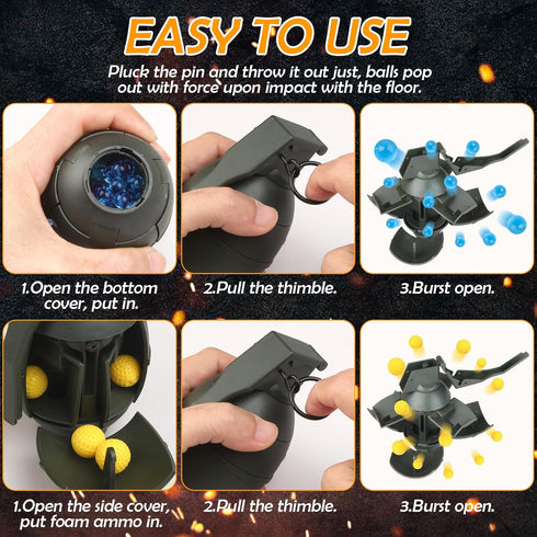 Toy-Hand Grenade for CS Battle Game,with 9 Foam Ammo Green Tactical CS-Grenade Fun Impact,Pull Ring Grenade Toy Outdoor Sport for Age 14 Years Old...