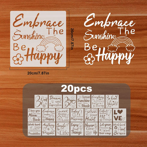 20pcs Word Stencils, Stencils for Painting on Wood Canvas Includes Dreams Hopes Love Inspirational Words Stencils Reusable Templates Drawing Templ...
