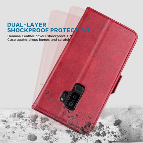Phone Case for Samsung Galaxy S9 Plus Leather Wallet Cases with Tempered Glass Screen Protector Accessories Card Holder Full Body Flip Folio Cover...
