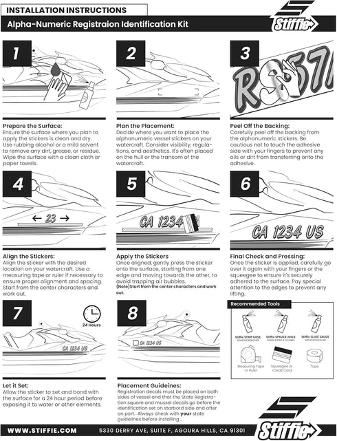 STIFFIE Techtron Silver/Black 3" Boat & PWC Registration Decals • Numbers Letters Stickers...