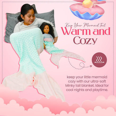 Mermaid Tail Blanket for Girls - Super Soft Flannel Sleeping Snuggle Blanket with Bonus Doll Blanket, Wearable Cozy Mermaid Tail Blankie Aqua/Pink...