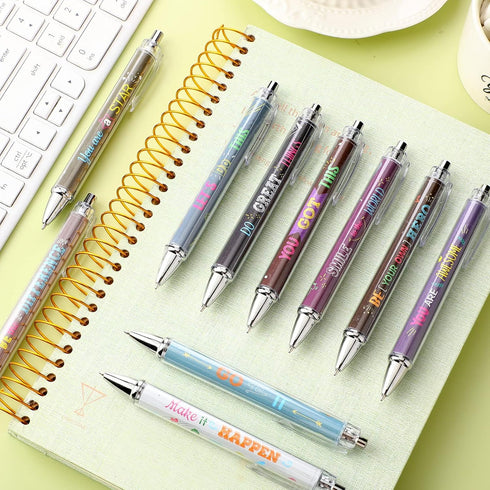 10 Pcs Inspirational Ballpoint Pens Motivational Quote Pens Retractable Funny Pens Black Ink Pen Set with Stylus Tip Colorful Metal Encouraging Wr...