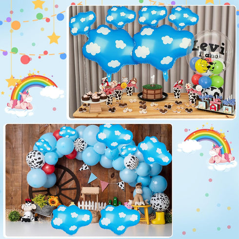 12 Pieces Blue Cloud Foil Balloons Set Include 4 Large and 8 Small Cloud Printed Balloons Blue and White Cloud Balloons for Baby Shower Story Birt...