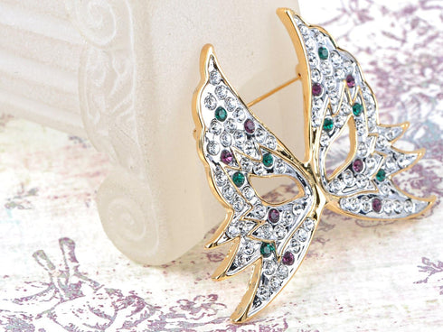Alilang Womens Golden Tone Green Purple Rhinestones Masquerade Ball Butterfly Mask Brooch Pin...