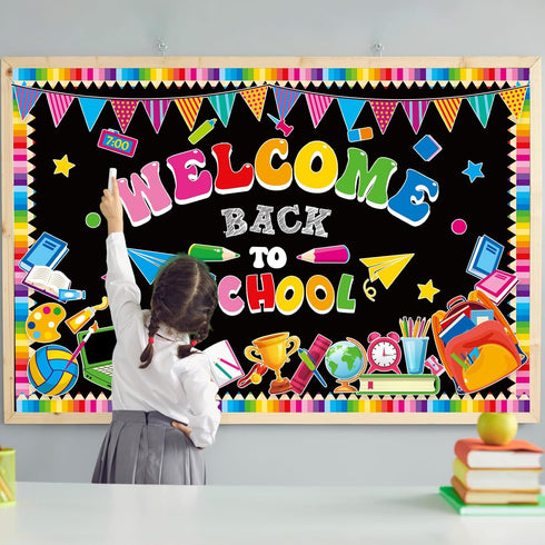 Welcome Back to School Bulletin Board Decorations First Day of School Theme Classroom Bulletin Board Border Set Pencil Notebook Schoolbag Paper Cu...