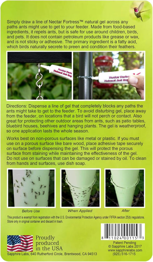 Nectar Fortress™ Natural Ant Repellent; Multi-Purpose Clear Gel Ant Guard for Hummingbird Feeders (Twin)...