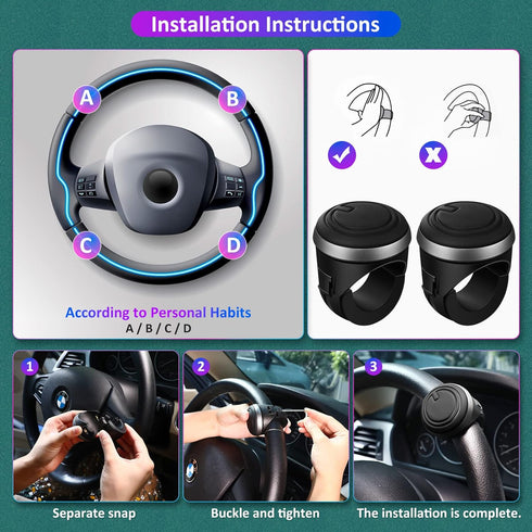Spinner Knobs Steering Wheel Buddy 360 Degrees Rotation Suicide Knobs for Steering Wheel with Silicone Surface and Metal Bearings for Driving Turn...