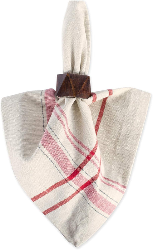 DII French Stripe Tabletop Collection Farmhouse Style Dining Table Linen Napkin Set, 20x20, Taupe/Red, 6 Piece...