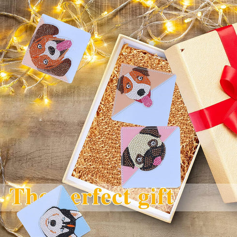 4 pcs Dog Diamond Painting Bookmarks Kits Handmade Corner Bookmark,5D DIY Diamond Art Bookmarks,Birthday Arts Csrafts Supplies Book Lovers Gifts (...
