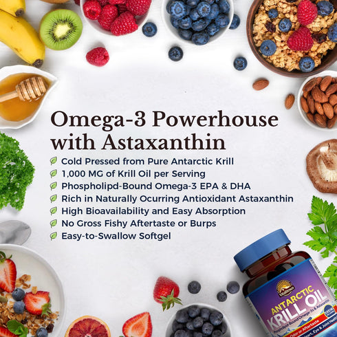 VITALITOWN Antarctic Krill Oil 1000mg, with Omega-3s EPA & DHA, Antioxidant Astaxanthin, No Fishy Odor or Aftertaste, Support Brain, Heart, Eye He...
