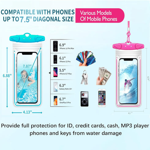 Universal Waterproof Phone Pouch, 4 Pack Waterproof Phone Case Dry Bag with Neck Strap Luminous Ornament for Water Games Protect iPhone 16 15 14 1...