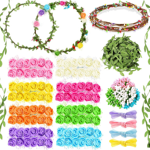 Syhood Rose Style Crowns Making Kit, 168 Pcs Parts, Make Your Own Flower Crown Wreath Headbands and Bracelets Craft Kit Hair Accessories Handmade ...