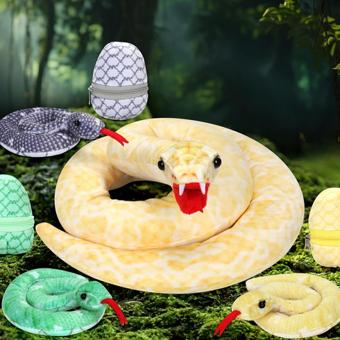 53 Inch Giant Snake Plush Mommy with 3 Babies - Mommy Snake with 3 Cute Babies & 3 Eggs Golden Python Realistic Snake Stuffed Animal Easter Gift f...