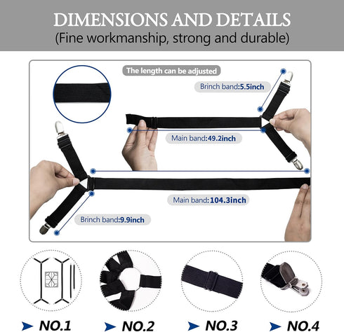 Bed Sheet Holder Straps,Mattress Cover Clips to Hold Sheets in Place, Adjustable Bed Bands,Elastic Grippers,Fasteners,Keepers,Suspenders Fitted fo...