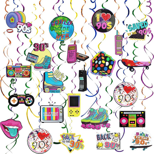30 pcs 90s Party Decorations Hanging Swirls for Adults Back to 1990's Party Decor Favors for 90s Theme Birthday Party Decorations Supplies...