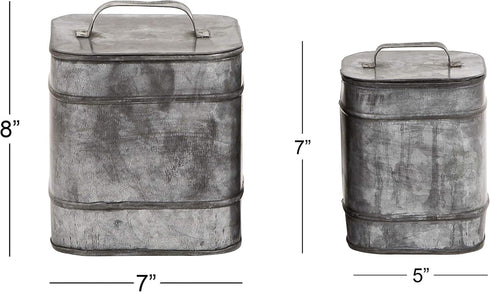 Deco 79 Metal Decorative Canisters Decorative Containers, Set of 2 Decorative Keepsake Boxes 8", 7"H, Silver...