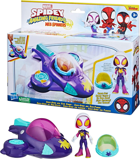 Spidey and His Amazing Friends Web-Spinners Ghost-Spider with Glide Spinner, Car Playset with Vehicle, 4-Inch Scale Marvel Action Figure and Acces...
