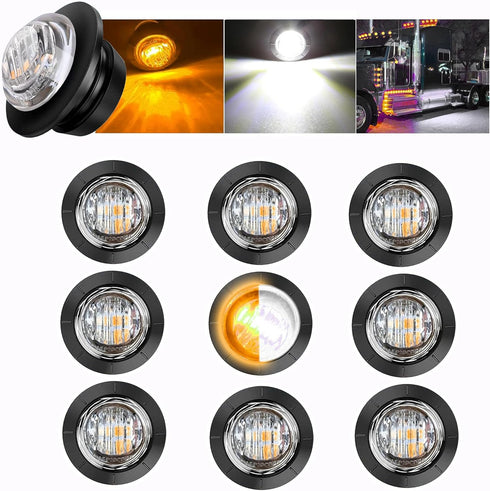 10Pcs Dual Color 3/4" Round LED Marker Lights,White to Amber Waterproof Front Rear Signal Running Tail Lights,Trailer Marker Clearance Lights for ...