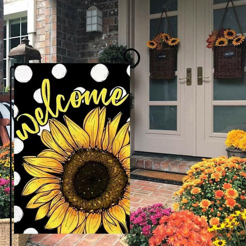 Daisy Sunflower Welcome Sunshine Garden Flag 12x18 Inch Double Sided, Summer Seasonal Holiday Burlap Yard Outdoor Decoration Black (Sunflower)...