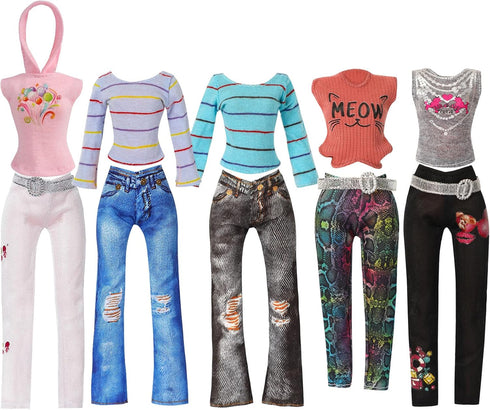 UPINS 10 Pcs Doll Clothes Girls Doll Accessories for 11.8 Inch Doll Include T-Shirt Pants Regular Outfit Doll Clothing Girl Birthday Gift...