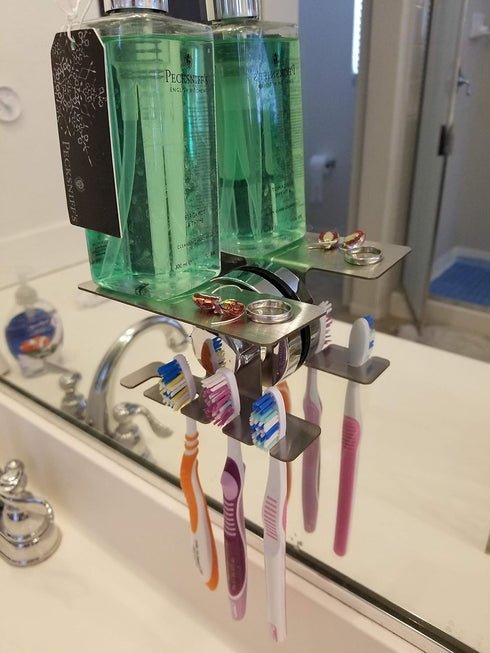 Toothbrush Holder Jewelry Toothpaste Razor Organizer Suction Cup, Mirror, Tile, Wall Mounted, Gift for Bathroom Shower, Does NOT Fall Bathroom Acc...