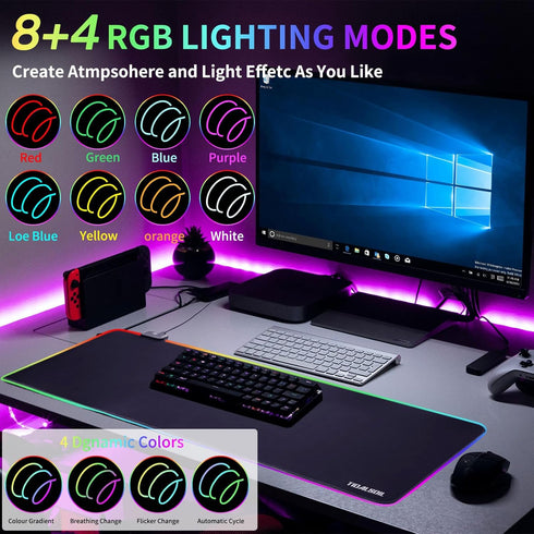 RGB Large Gaming Mouse Pad, 12 Light Modes, Computer Keyboard Mouse Pad, Oversize Anti-Slip Rubber Base Mouse Mat for Computer PC Games (31.5x11.8...