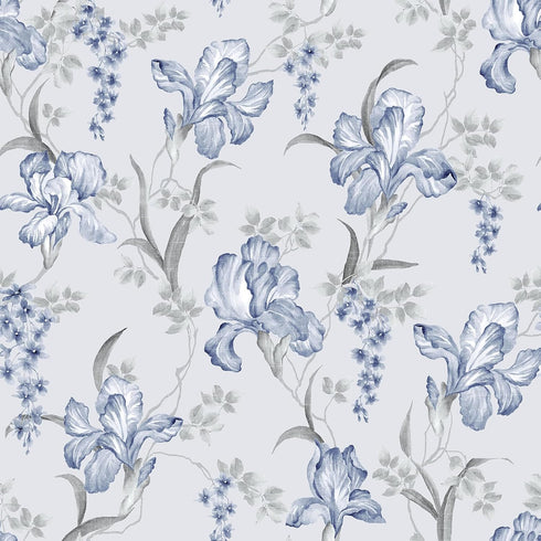 17.7"x118" Blue Grey Floral Peel and Stick Wallpaper Iris Flower Bouquet Leaf Mural Wallpaper Floral Contact Paper Self Adhesive Removable Floral ...