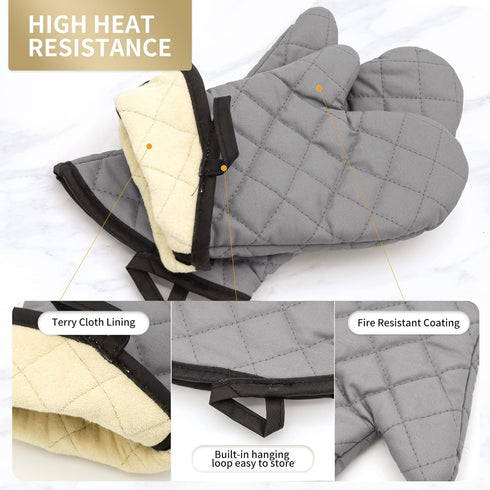 ARCLIBER Oven Mitts 1 Pair of Terry Cloth Lining - Heat Resistant Kitchen Gloves,Flame Oven Mitt Set,15 Inch...