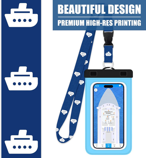 Cruise Lanyards Extra Large Waterproof Cell Phone Pouch Dry Case w/Touch Screen - for Screen Size up to 7” (iPhone 15 14 13 Max, Samsung Galaxy S2...
